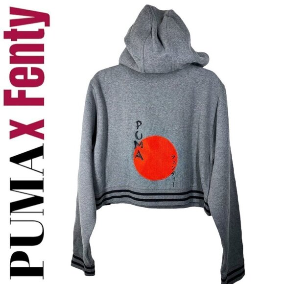 PUMA x FENTY Gray Cropped Oversized Lace Up Rising Sun Hoodie, Size Small - Picture 12 of 12